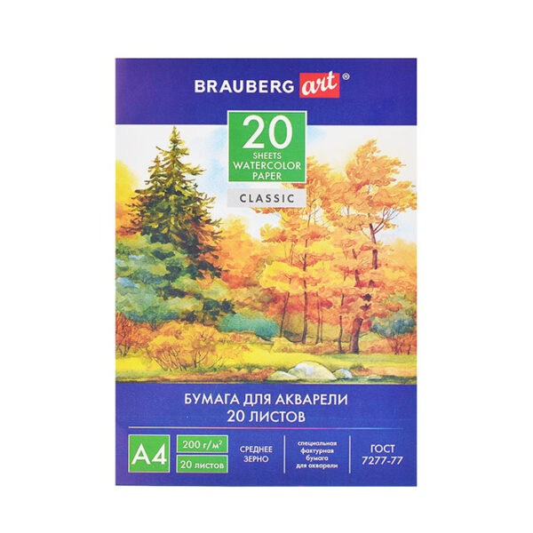 Папка для акварели А4 210*297мм, 20л.  вн.блок 200 г/м2 бумага. по ГОСТ 7277-77,