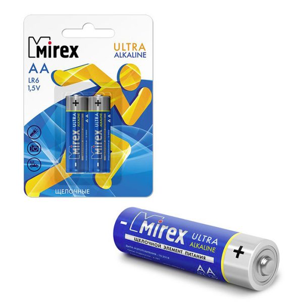 Батарея щелочная Mirex LR6 / AA 1,5V, 2 шт.. блистер