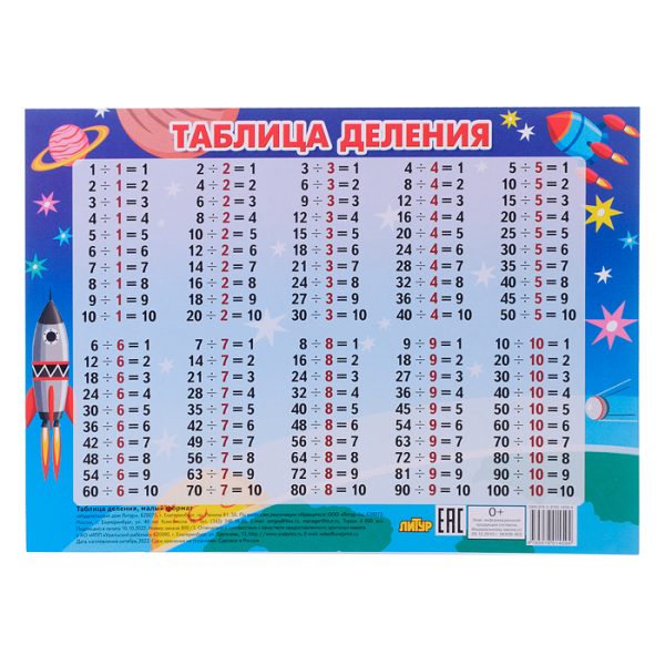 Таблица деления. Малый формат.