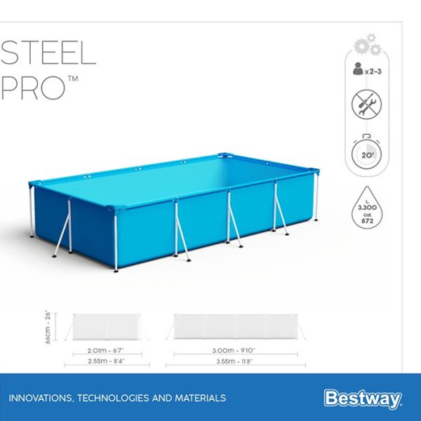 Бассейн каркасный Steel Pro, 300 х 201 х 66 см, фильтр-насос, 56411 Bestway 2