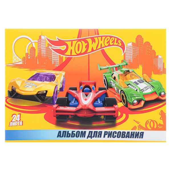 Альбом для рисования 24 л, "Hot Wheels" на скрепке, обложка меловаванная 235 гр/м2