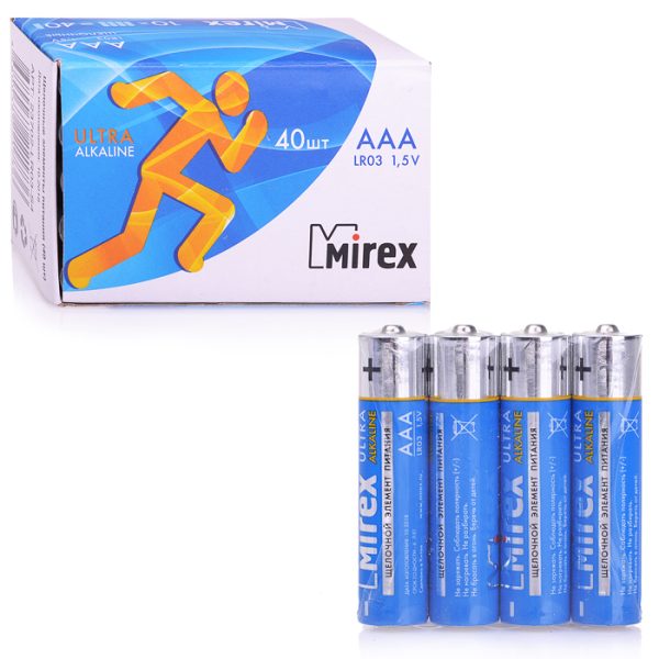 Батарея щелочная Mirex LR03 / AAA 1,5V, в упаковке 40 шт.,(4)