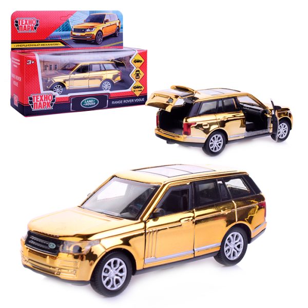 Машина металл Range Rover Vogue, хром 12 см, (двери, багаж, золотой) инер, в коробке