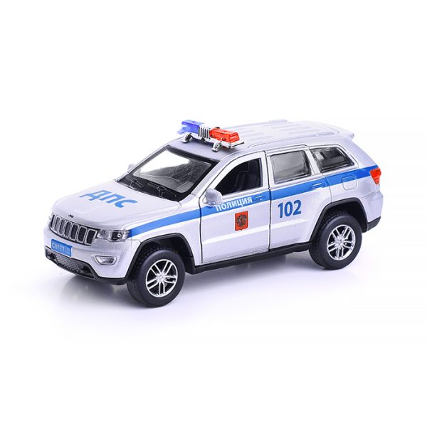 Машина металл Jeep grand cherokee полиция, 12см, свет-звук, инерц., серебр. 2