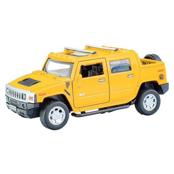 Машина металл Hummer H2 Pickup 12 см, (откр.двер, багаж, желтый)инерц, в коробке 2