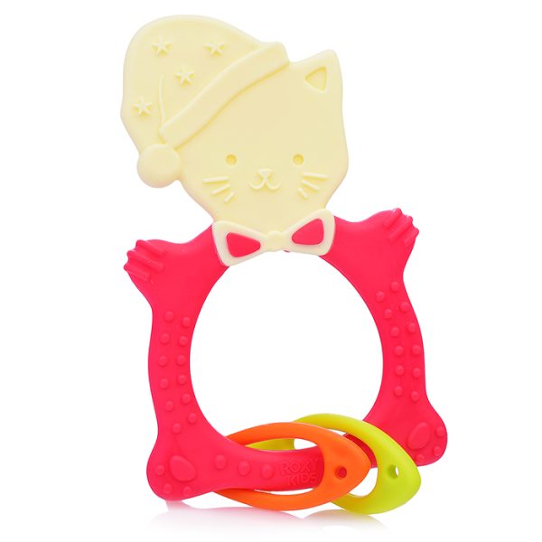 Универсальный прорезыватель MEOW TEETHER. Цвет коралловый.