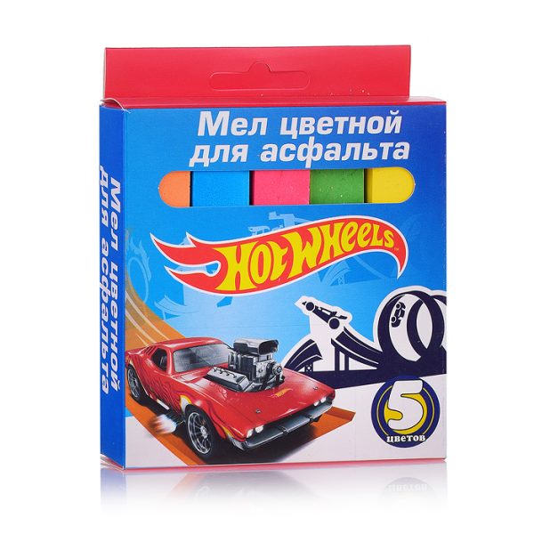 Мел цветной Hot Wheels, для асфальта, JUMBO, 5 шт. в картонной упаковке с европодвесом