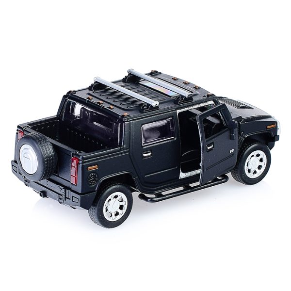 Машина металл Hummer H2 Pickup матовый 12 см, (откр. двери, багажн, черный) в коробке 4