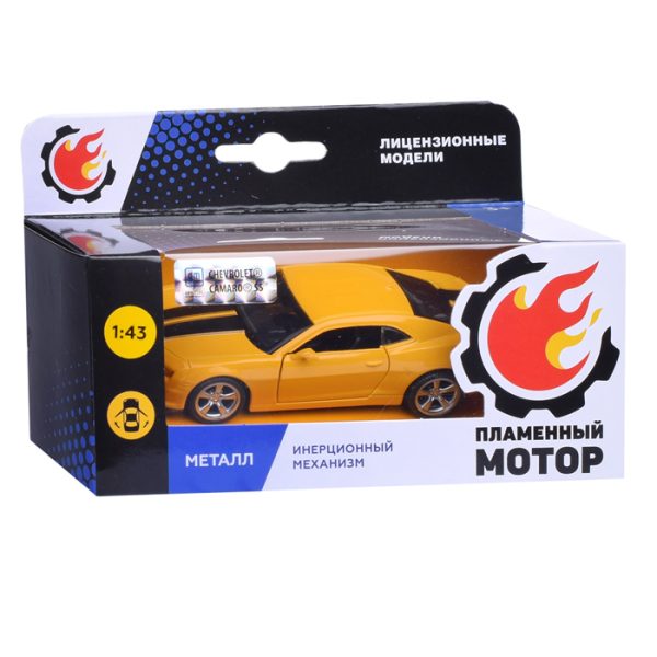 Машина металл. 1:43 Chevrolet  Camaro, откр.двери, желтый, 11см 4