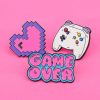 Набор значков "Game over" эмалированные, размер изделий: Game over 3,6x2,2 см, сердце 2,9x2,8 см, джойстик 3x2,6 см, на карточке 7,0x9,5 см с пластиковым пакетом 2