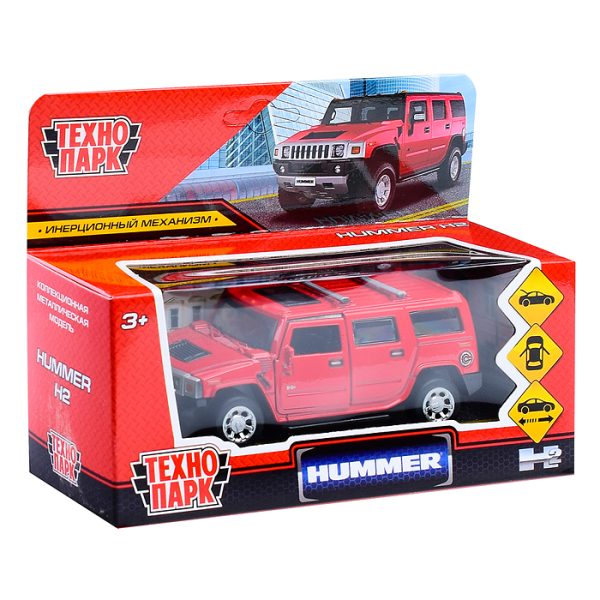 Машина металл. Hummer "Hummer H2", 12см, (откр дв, багаж, красный) инерц, в коробке 2