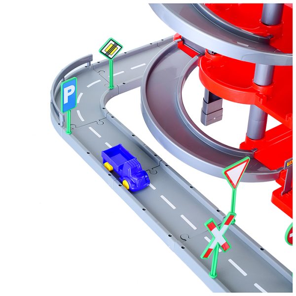Паркинг 4-уровневый с дорогой и автомобилями, красный (в коробке) 9