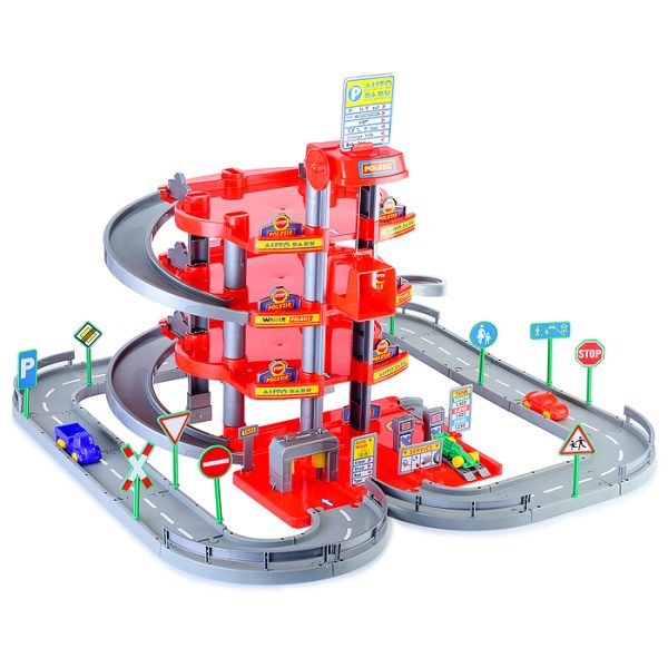 Паркинг 4-уровневый с дорогой и автомобилями, красный (в коробке) 3